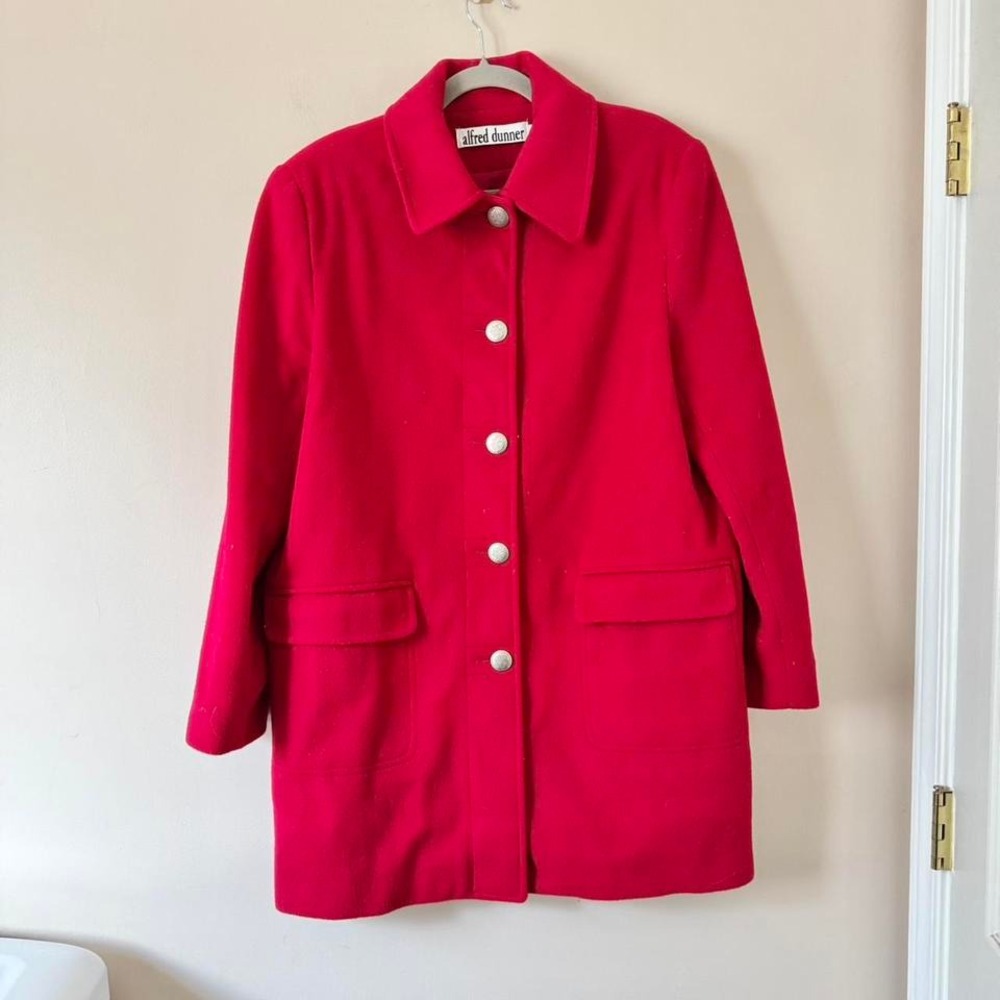 Vintage‎ Cherry Red 100% Wool Overcoat Large Button Down Bright Maximal